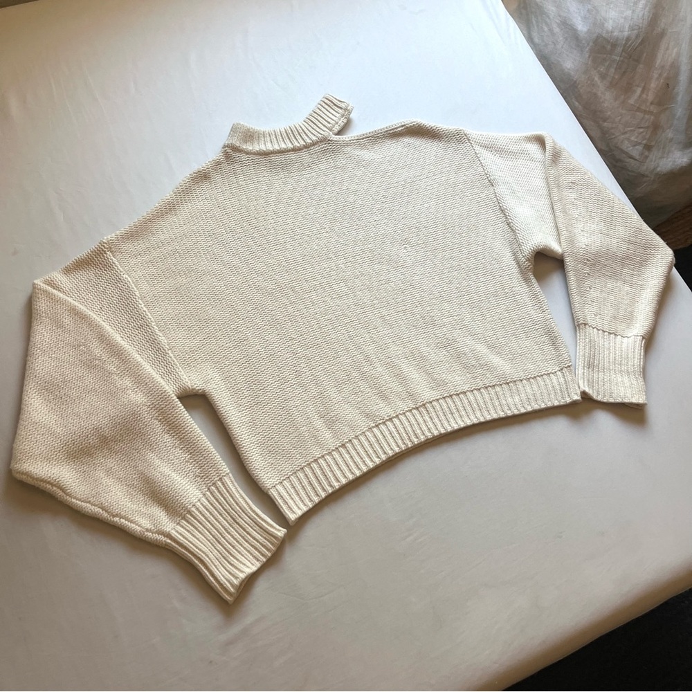 Misa Los Angeles Cream Ivory Chunky Knit Cutout Long Sleeve Pullover Sweater